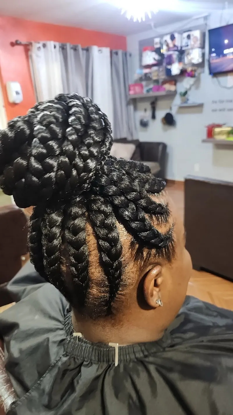 Feed-in braids gathered into a bun