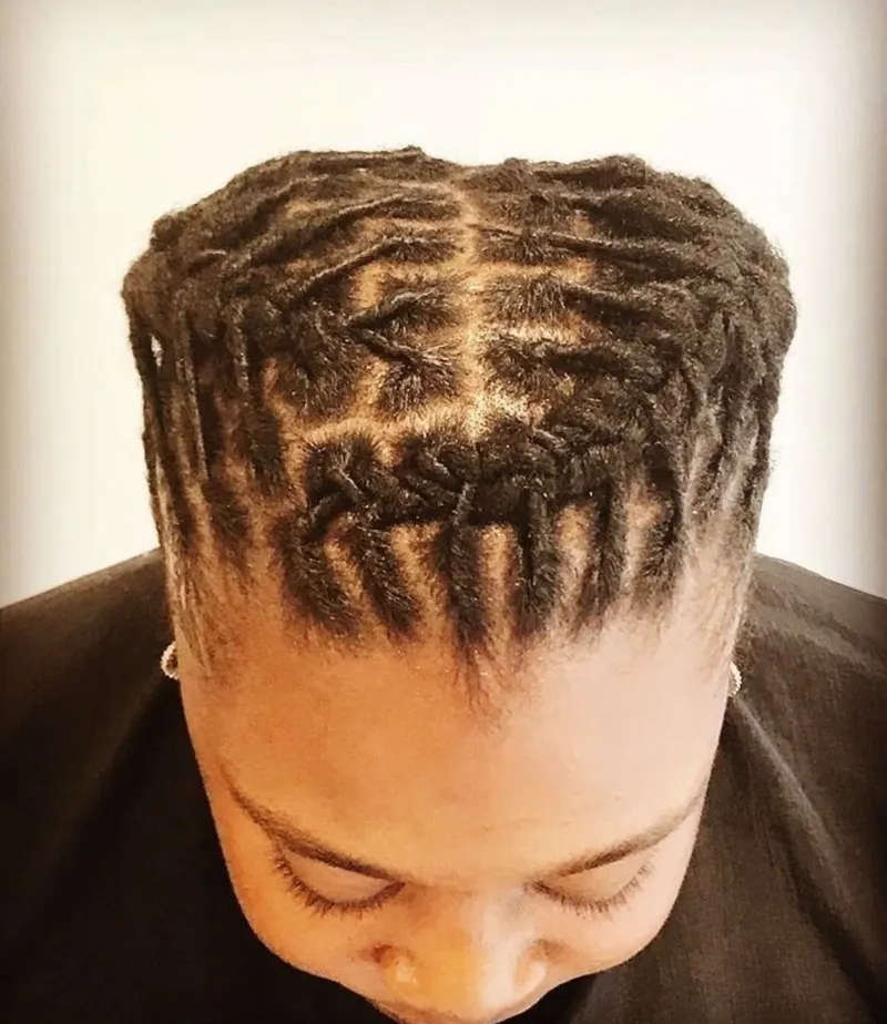 Loc retwist photographed from the front hairline
